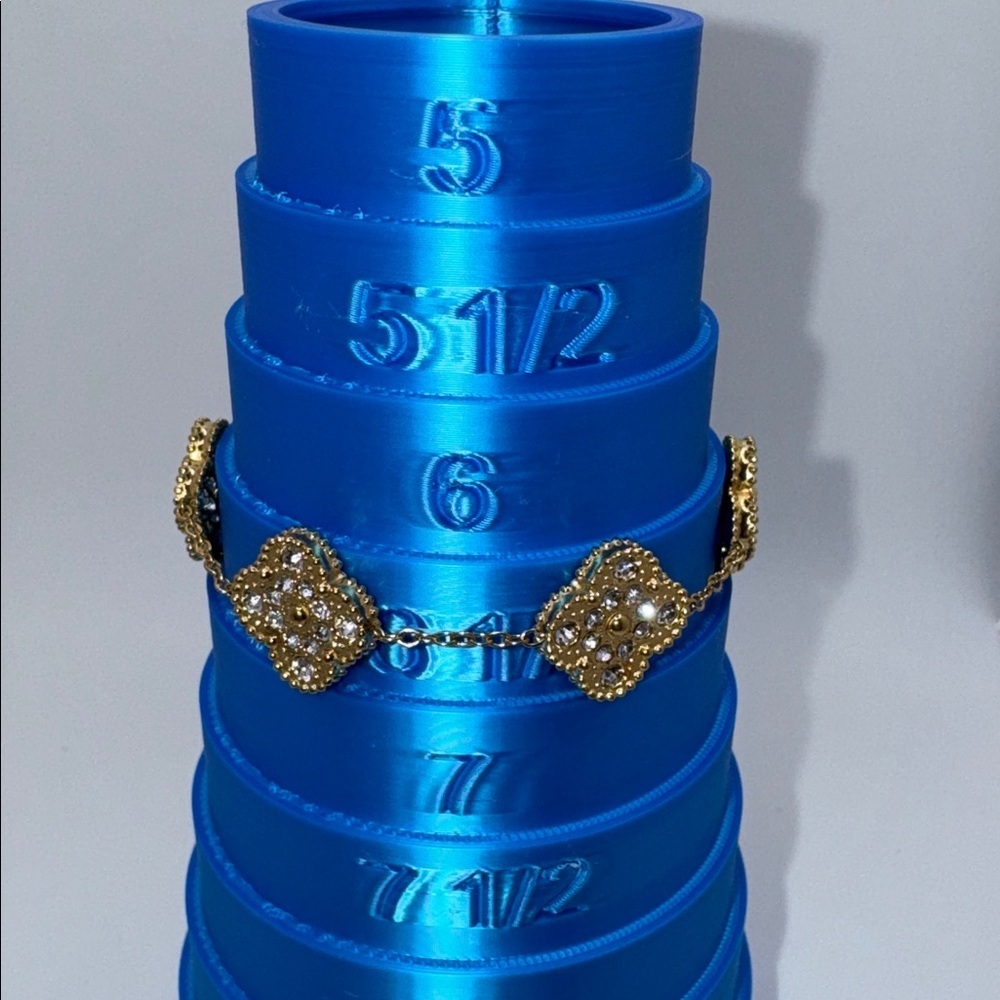 Rhinestone & Blue Clover Bracelet 18KGP Adjustable - Picture 6 of 6